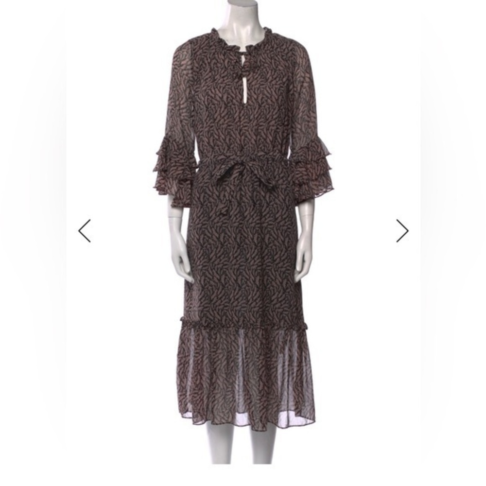 Misa Los Angeles boho flowy ruffle black and pink floral long dress $465 MSRP